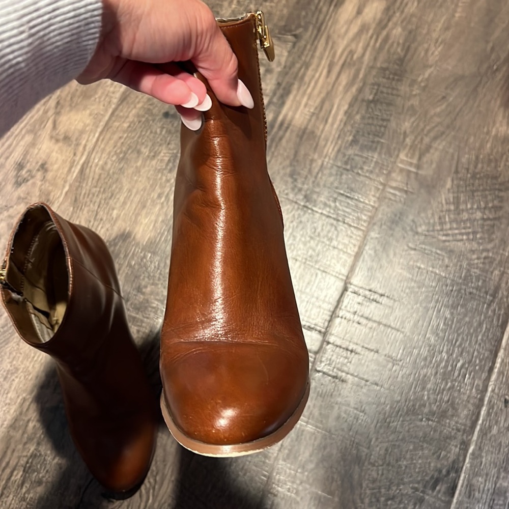 Michael Michael Kors Brown Leather Booties with Gold side Zipper - Picture 7 of 11